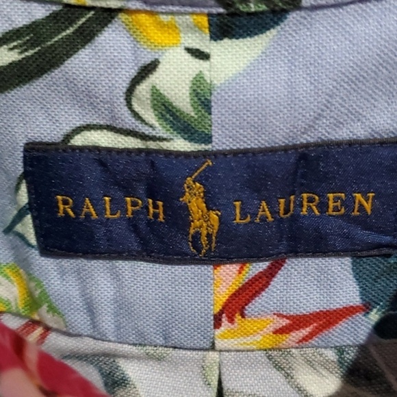 Ralph Lauren blue tropical floral Hawaiin shirt size XL 100 percent cotton - Picture 4 of 10